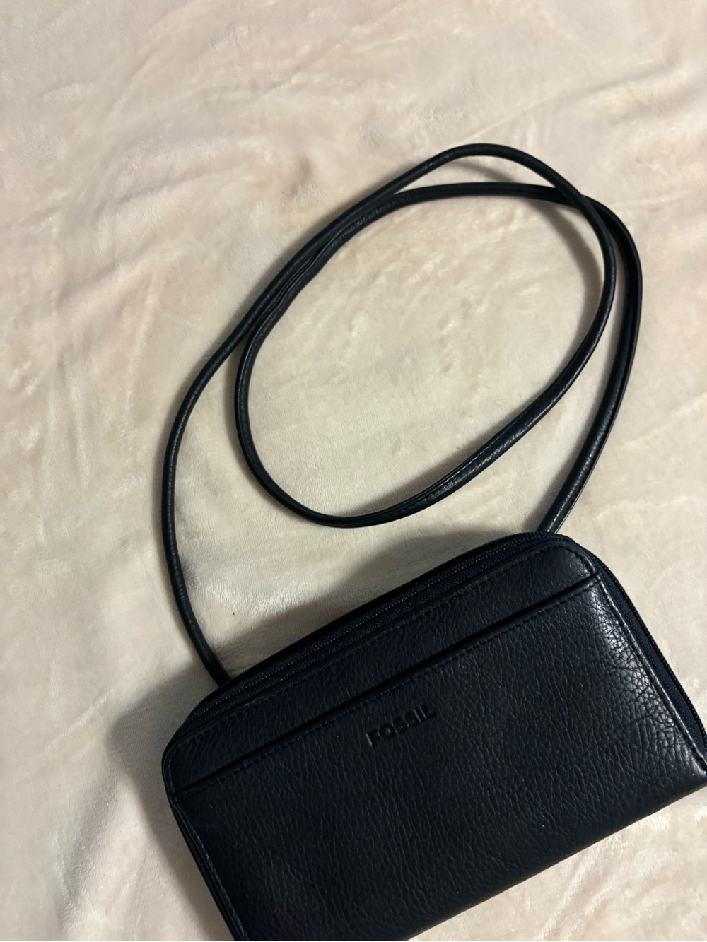Fossil Black Leather Crossbody Wallet Purse